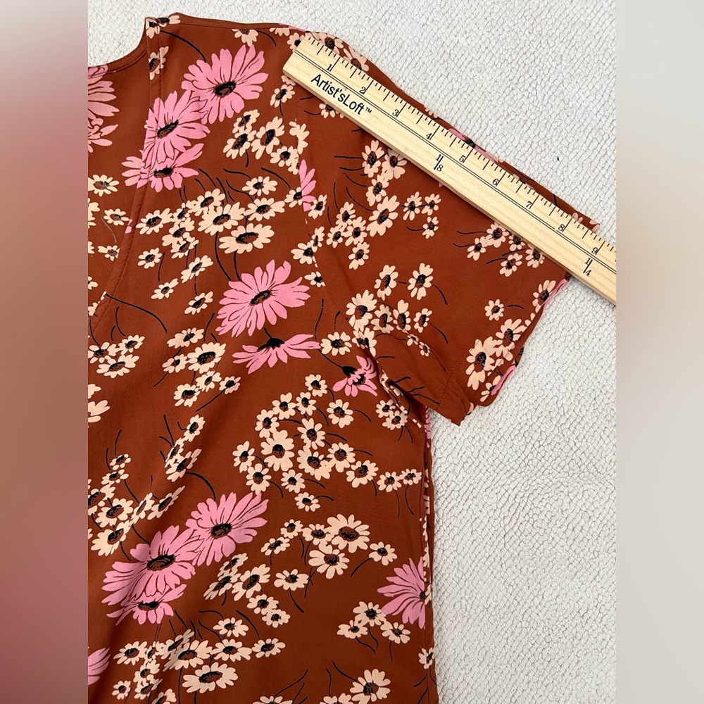 Madewell Novel Tie-Front Top in Hillside Daisies Multi Daisies Burnt Clay Size:S - Picture 11 of 15